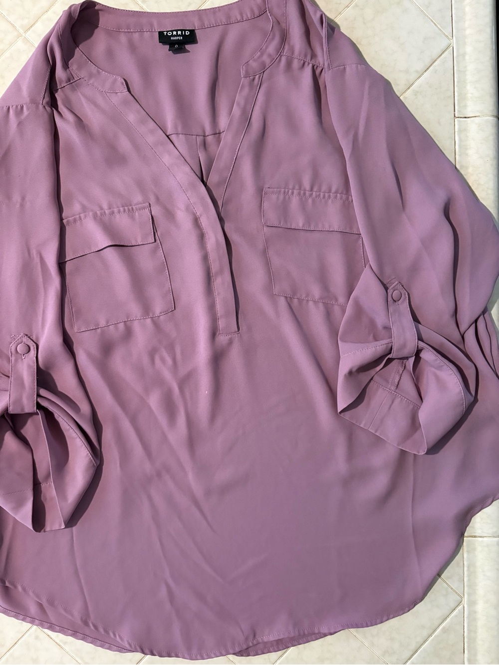 torrid Dusty Mauve V-Neck Roll-Sleeve Tunic